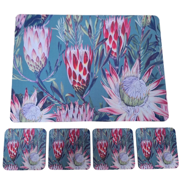 Bar Mat &amp; Coasters - Open &amp; Closed Proteas