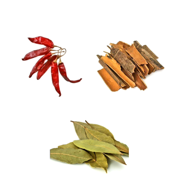 GKT Spices : Bay leaves + Cinnamon sticks + Dry chilies Combo Pack
