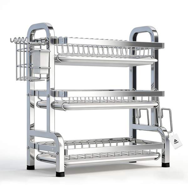 Topika 3 Layer Dish Rack, Dishwash Stand Stainless Steel &amp; Anti-Slip Mats