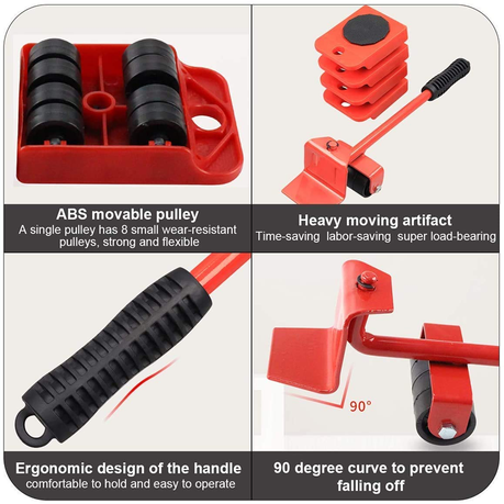 Furniture Lifter & Slides Mover Rollers Set - Red