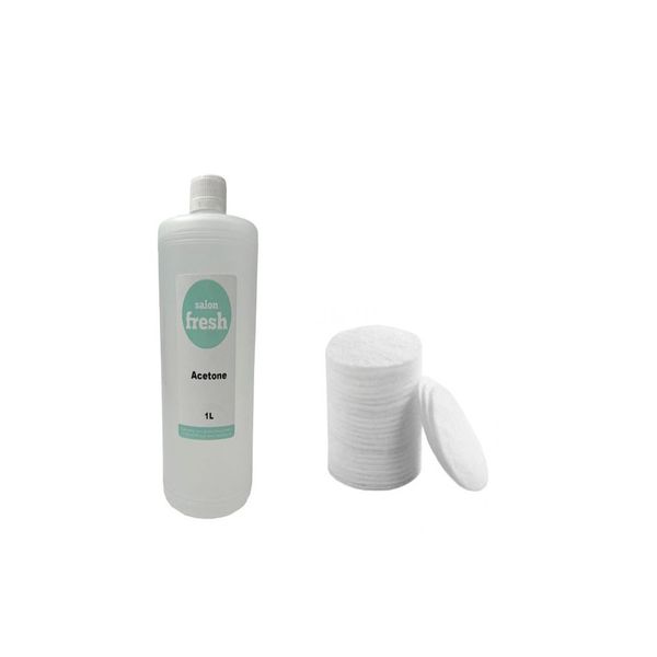 Salon Fresh Acetone 1L + Cotton Pads Soft Pressed 3 Pack