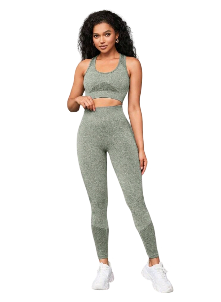 Seamless High Waist Sports Leggings With Matching Bra Set