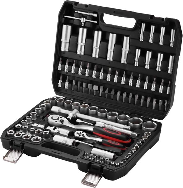 1/2" &amp; 1/4" Ratchet (72 Teeth) Tool Wrench and Socket Set - 108 Piece