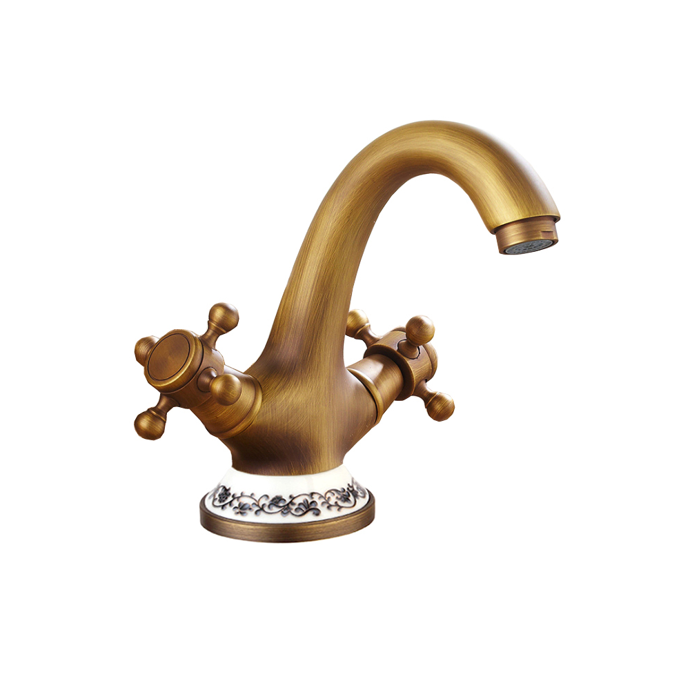 Trendy Taps Premium Deck Mounted Floral and Brass Bathroom Basin Mixer
