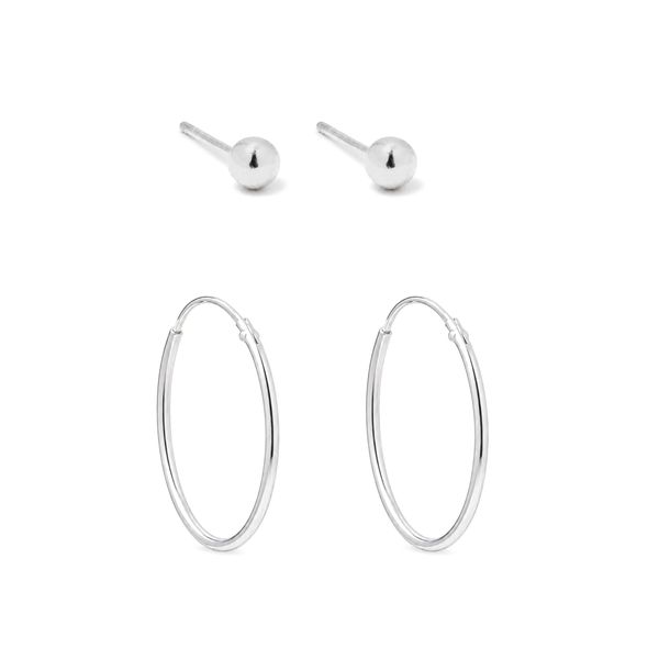 Silverbird Ball Stud &amp; Hoop 925 Sterling Silver Earring Pack