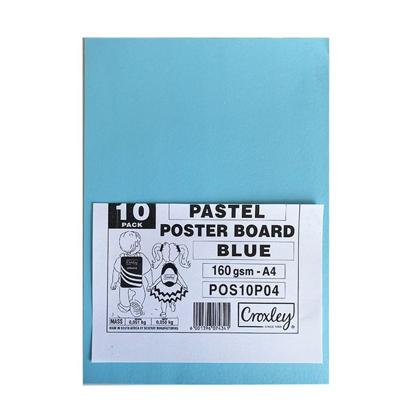 CROXLEY Pastel Poster Boards 160gsm A4 Pack 10's Pastel Blue