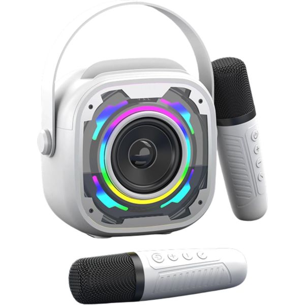 Mini Karaoke Machine for Kids Adults, Music Amplifier with Handle - White