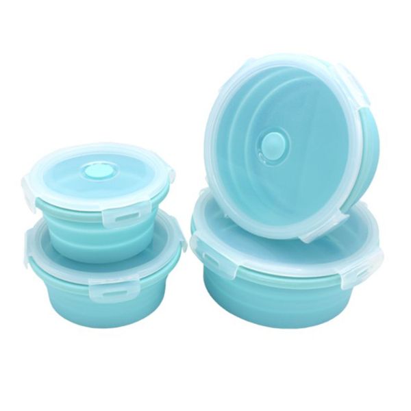 BPA Free - Collapsible Silicone Lunchboxes, Round - Set of Four