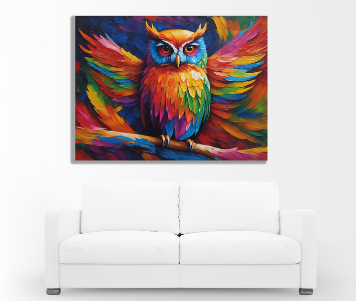 0166 Abstract Rainbow Owl Canvas Wall Art