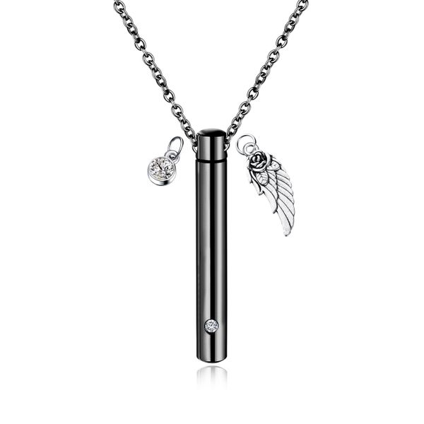 Urn with a cubic zirconia - mens necklace - Black