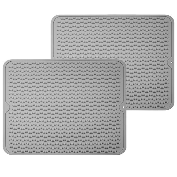 Silicone Dish Drying Mat Non-Slip Easy Clean Sink Mat-Dark Grey-Set of 2