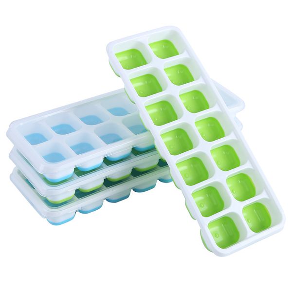 Ice Cube Tray 4 Pack with Silicone &amp; Lid