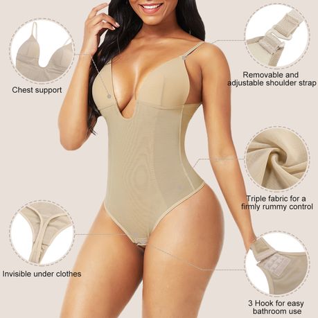 Front Plunge Low Back Light Compression Bodysuit Thong - Hooks Crotch, Shop Today. Get it Tomorrow!