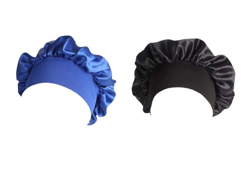 2 x Satin solid sleeping bonnets (Royal blue &amp; Black)