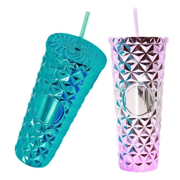 Blue &amp; Pink Studded Embossed Tumbler With Straw image