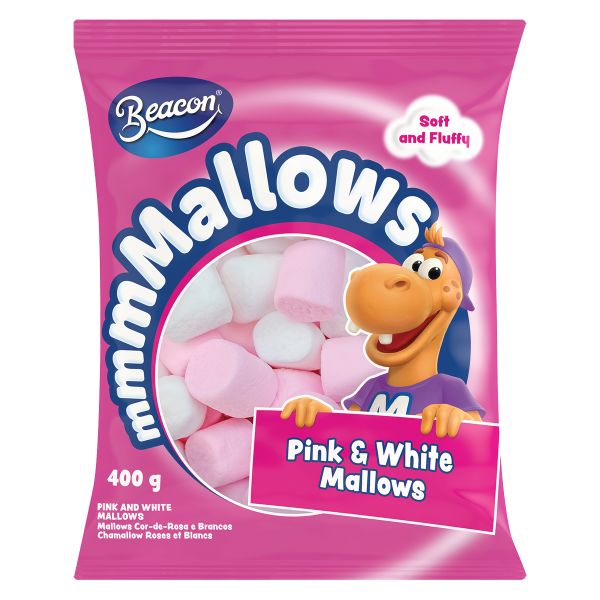 Beacon Pink &amp; White Marshmallows 400g - Pack of 12