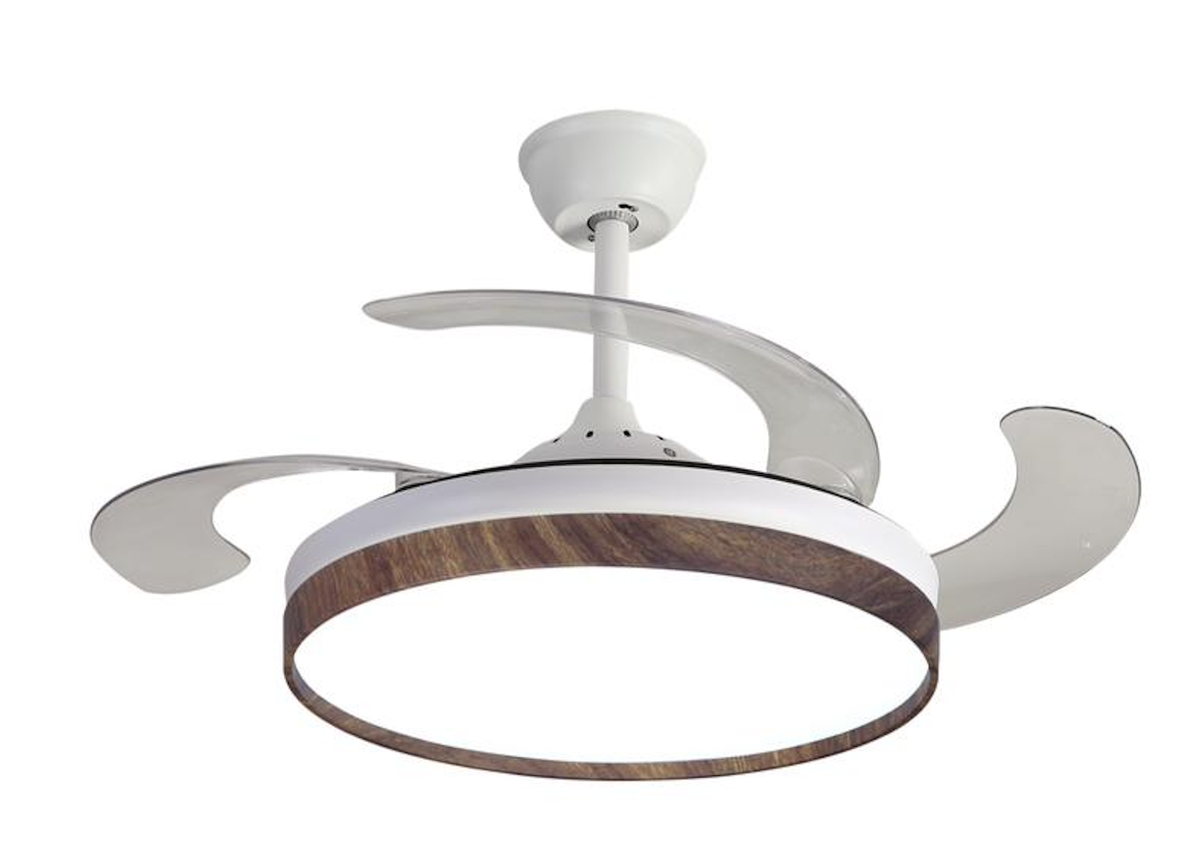 Retractable Ceiling Fan With Remote Control - White & Walnut