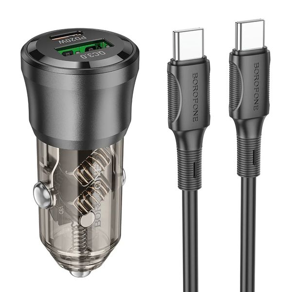 38W Dual-Port PD Fast Car Charger USB-C &amp; USB-A with Charging Cable