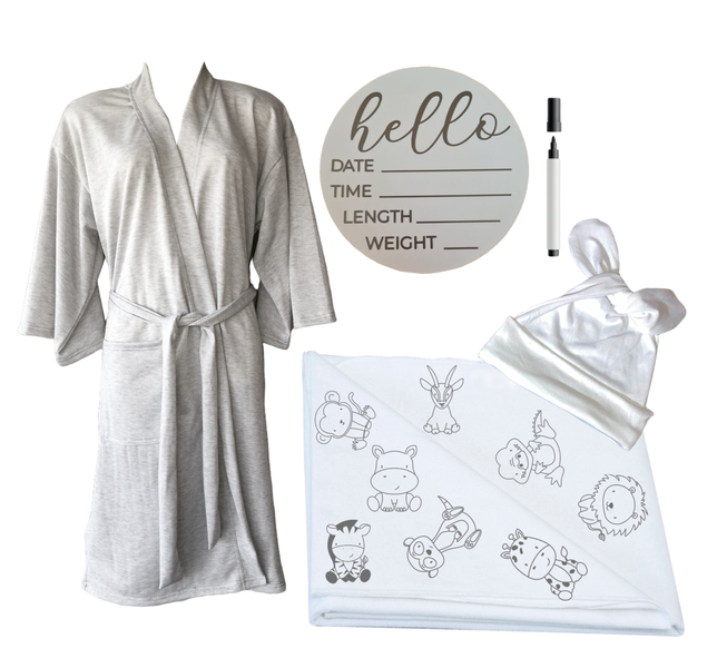 Hospital Set-Mom&amp;Me-Summer-Gown, Swaddle &amp; Birth Ann-Grey-Doodles