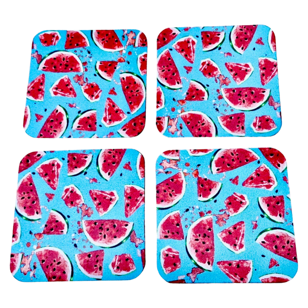 Coasters with Rubber Backing - Mouthwatering Juicy Watermelon