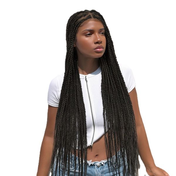 Over Hip Length Knotless Box Braids Hand-Tied Full HD Lace Wig