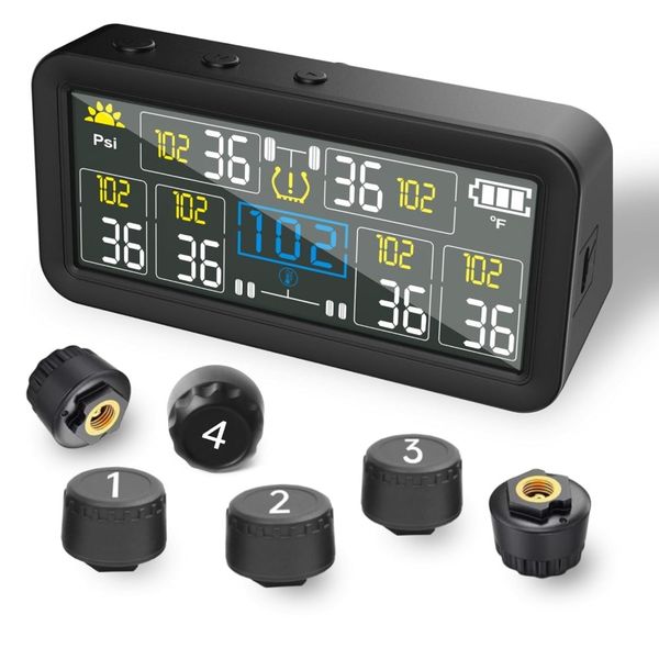 TPMS pack of 6 4in LCD wireless solar USB-C charging