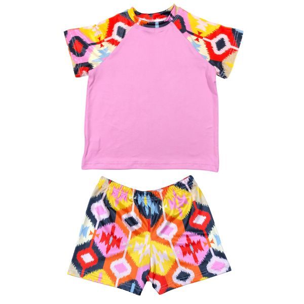 Kids Summer Pajamas-Black -Ikat Pattern