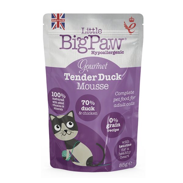 Little Big Paw Gourmet Tender Duck Mousse Wet Cat Food - 12 x 85g Pouches