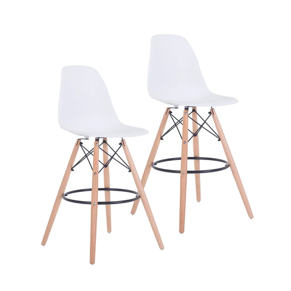 Set of 2 Modern Indoor Bar Stool - White