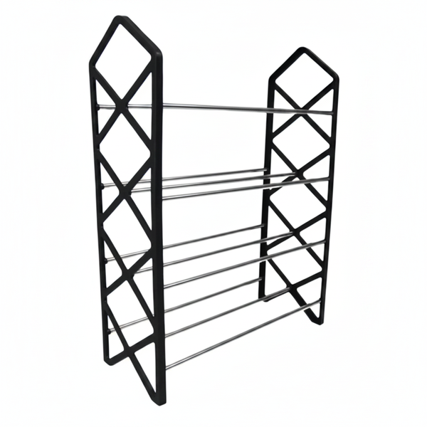 Nordic 4 Tier Shoe Rack for 12 Pairs, Sturdy Black Storage Solution