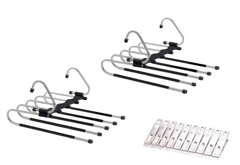 X-HOME Space Saving 5 Tier Hangers Stainless Steel Trouser Hanger - 2 Pack