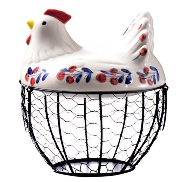 Farmhouse Hen-Shaped Ceramic Egg Basket -Ceramic Egg Holder with Lid,Rustic
