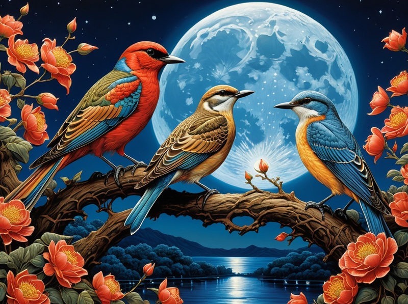 Canvas Wall Art Decor - Moonlight Birds