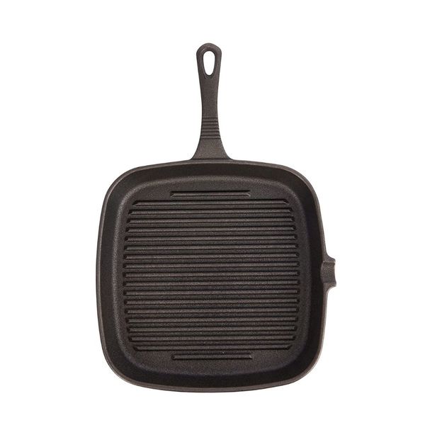 Pruchef - Cast Iron Square Griddle Pan, BBQ Frying Skillet Pan - 26cm