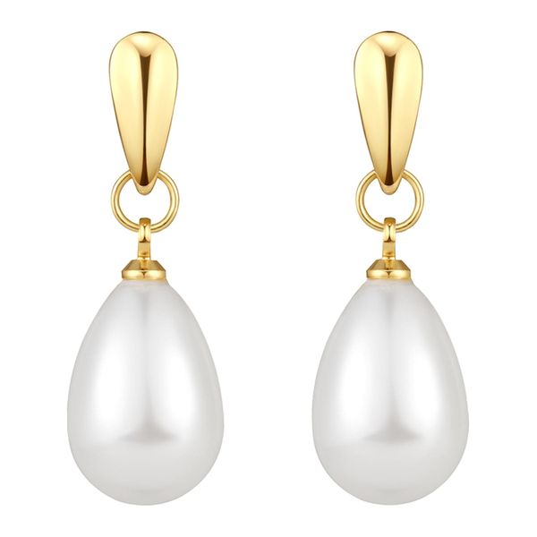 Gold Plated Pearl Earrings: Teardrop Hoop, Trendy for Women