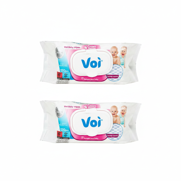 Voi Honeycomb Wet Wipes 120 Piece 16x19cm - 2 Pack