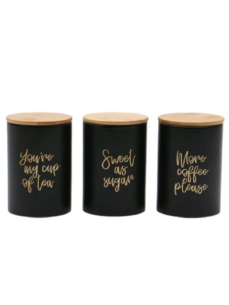 Black Scripted Set Of 3 Canisters