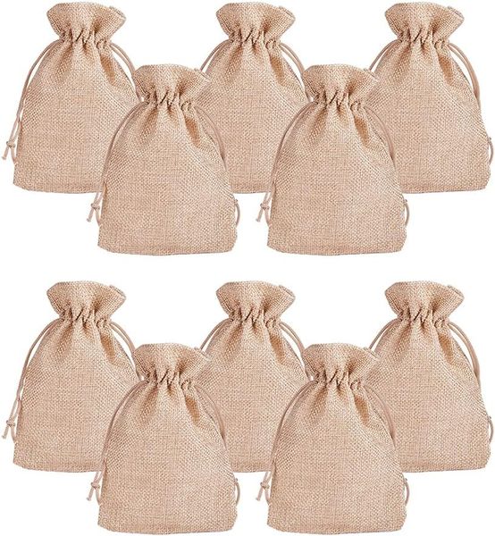 Craft Hessian with Drawstring Bags, Mini lightweight Gift Bags 10pc (20cm)