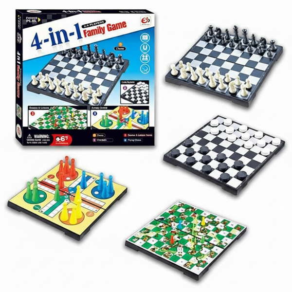4-in-1 Family Classic Game Set - Chess, Checkers, Snakes &amp; Ladders, Ludo