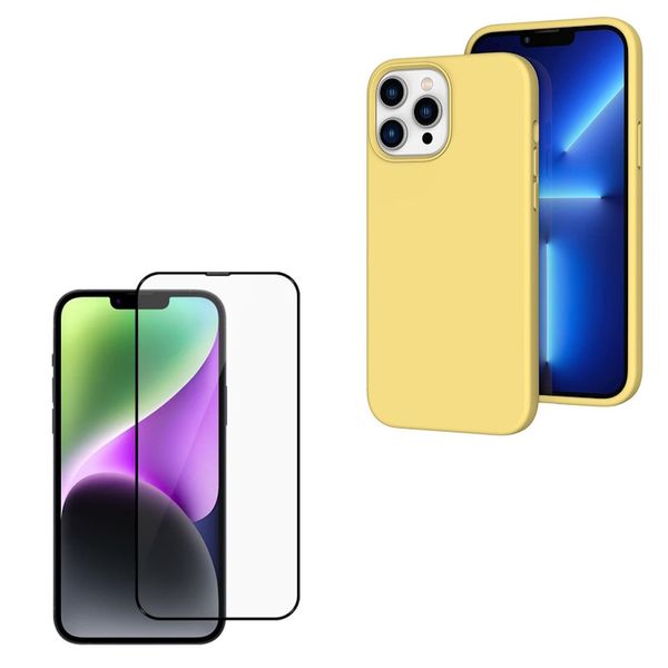 Yellow Silicone Case &amp; Screen Protector Combo For iPhone 14 Pro &amp; Pro Max
