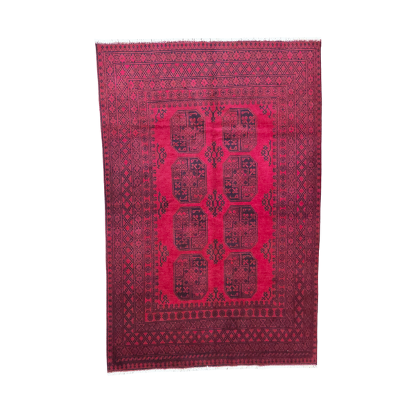 Rugs of Persia / 250 x 160cm Handmade Vibrant Red Afghan Elephant Feet Rug