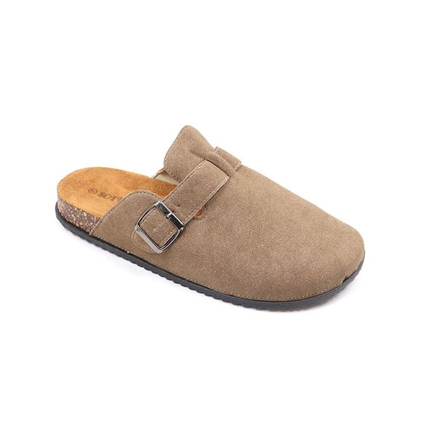 Mens Suede Closed Toe Buckle Slides