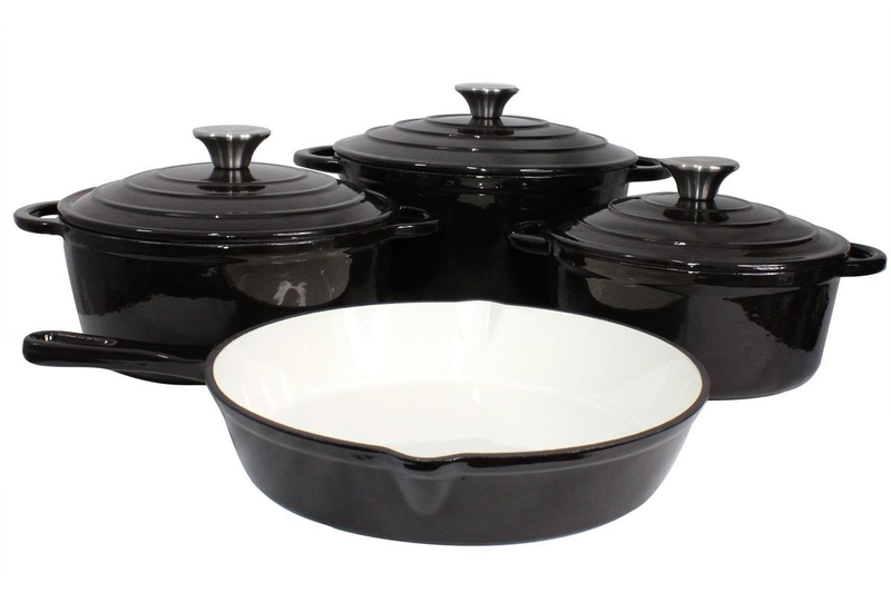 7-Piece Premium Ceramic Glazed Cast Iron Dutch Oven &amp; Skillet Set