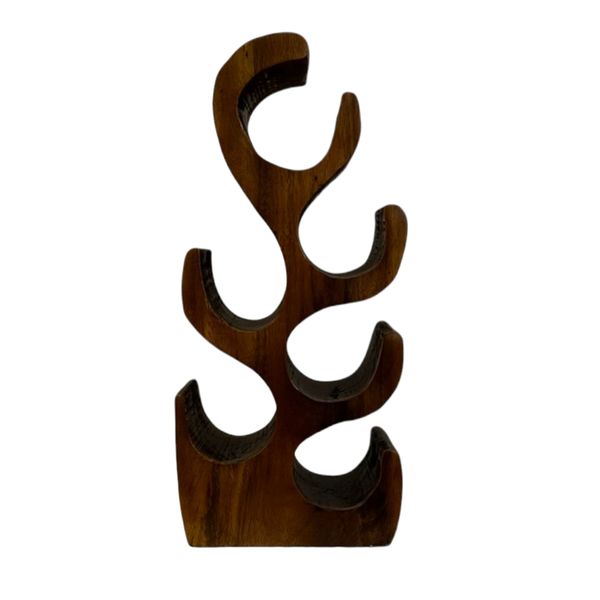 Wooden Bottle Rack Suar - Handcrafted Wave Slot Wine Display Stand | Small