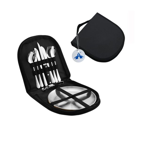 ALANES 10 Pieces Metal Camping Utensil Set-Sliver