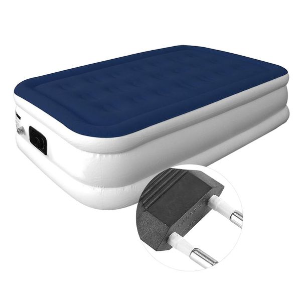 Air Mattress Inflatable Bed With Built-in Pump Side White Top Blue S