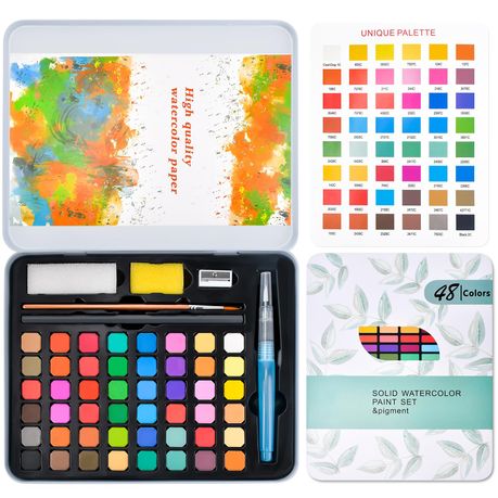 48 Colors Solid Watercolor Paint Set Travel Art Supplies Kit