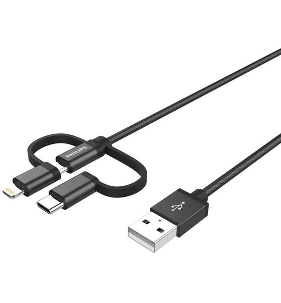 Philips Premium Braided 3-in-1 Fast Charge Data Cable -1.2m