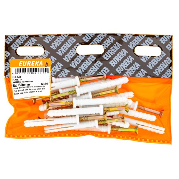EUREKA Nail-In Anchor White Rimmed 8 x 60mm Q:20 6L50