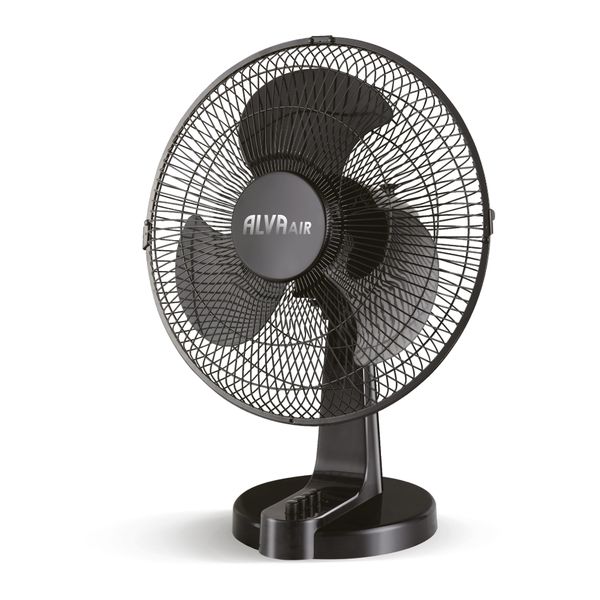 ALVA AIR 30cm Plastic Desk Fan | Black | 3 Speed, Oscillating, 35W